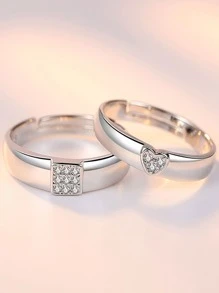 2 Miếng Xu hướng: Cắt giảm Đồng & Zirconia Dát Tim Love Cặp đôi Nhẫn - Nhiều màu - Xem 12