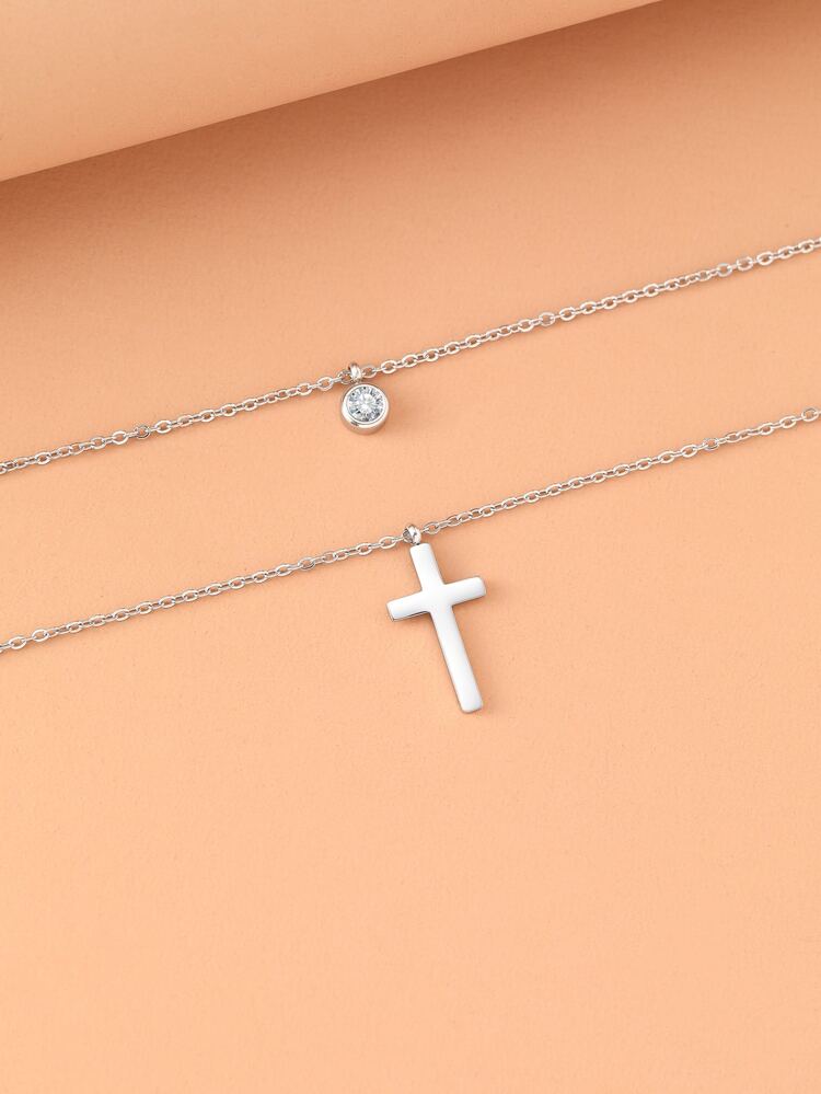 Aomogo Stainless Steel Necklace With Gothic Cross Pendant For Men Layered Chain Jewelry Gift