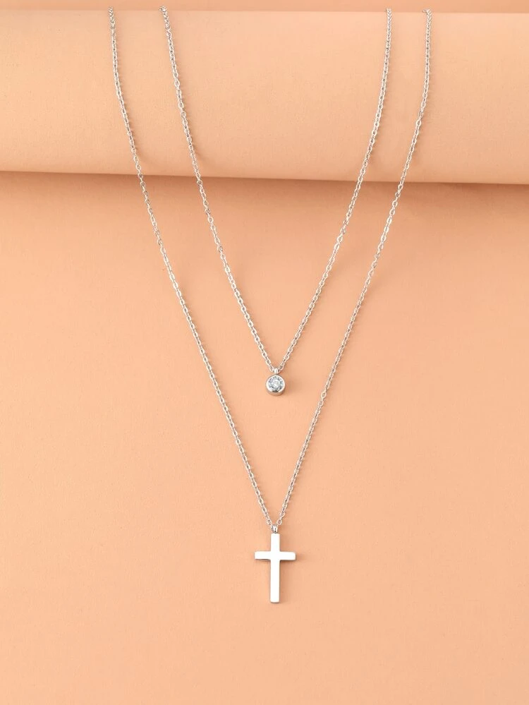 Aomogo Stainless Steel Necklace With Gothic Cross Pendant For Men Layered Chain Jewelry Gift