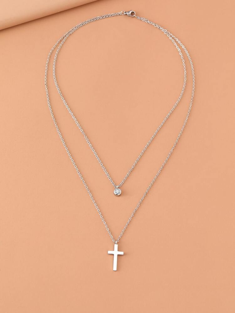 Aomogo Stainless Steel Necklace With Gothic Cross Pendant For Men Layered Chain Jewelry Gift