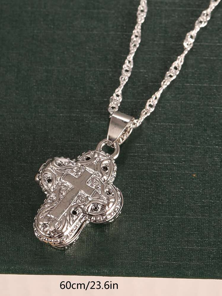 1pc Vintage Alloy Cross Chain Pendant Necklace Men & Women Party Jewelry Anniversary Gifts - Silver - View 2