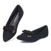 MUSSHOE Women Bow Pointed Toe Comfortable Flat Shoes - màu đen - Xem 2