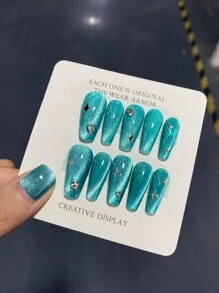 綠色半透明貓眼凝膠指甲油,夏天極光效果那使皮膚 - 綠色 - 查看 2