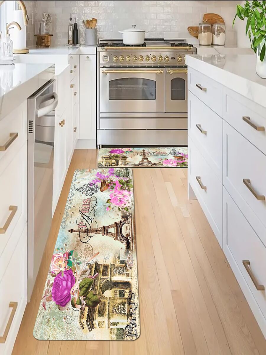 1 tấm Thảm Nhà Bếp Chống Trơn Trượt Hình Tháp & In Hoa - Nhiều màu - Xem 1