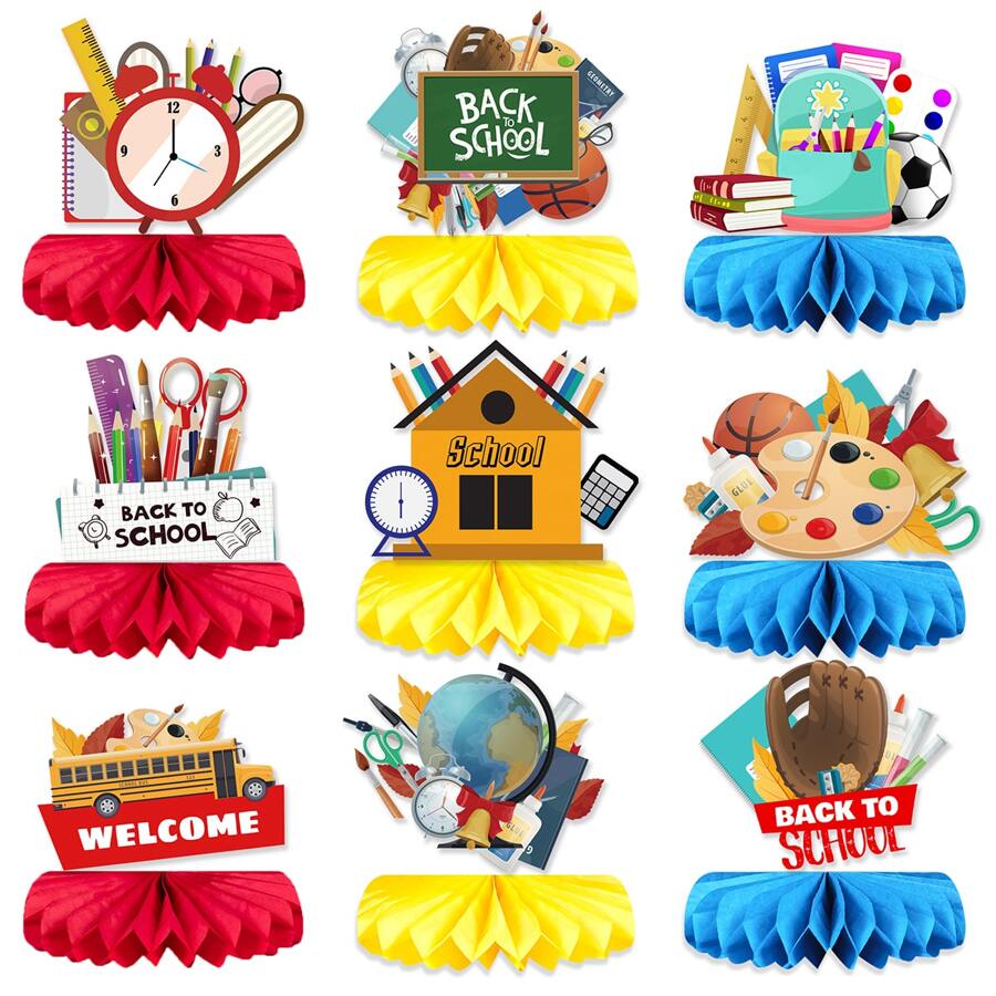 9pcs Trở lại trường Buổi tiệc Hoạt hình Bút chì Đồng hồ báo thức Tổ ong Đồ trang trí Bộ Với cơ sở Đối với Đồ trang trí Của Trở lại trường Lễ - Nhiều màu - Xem 1