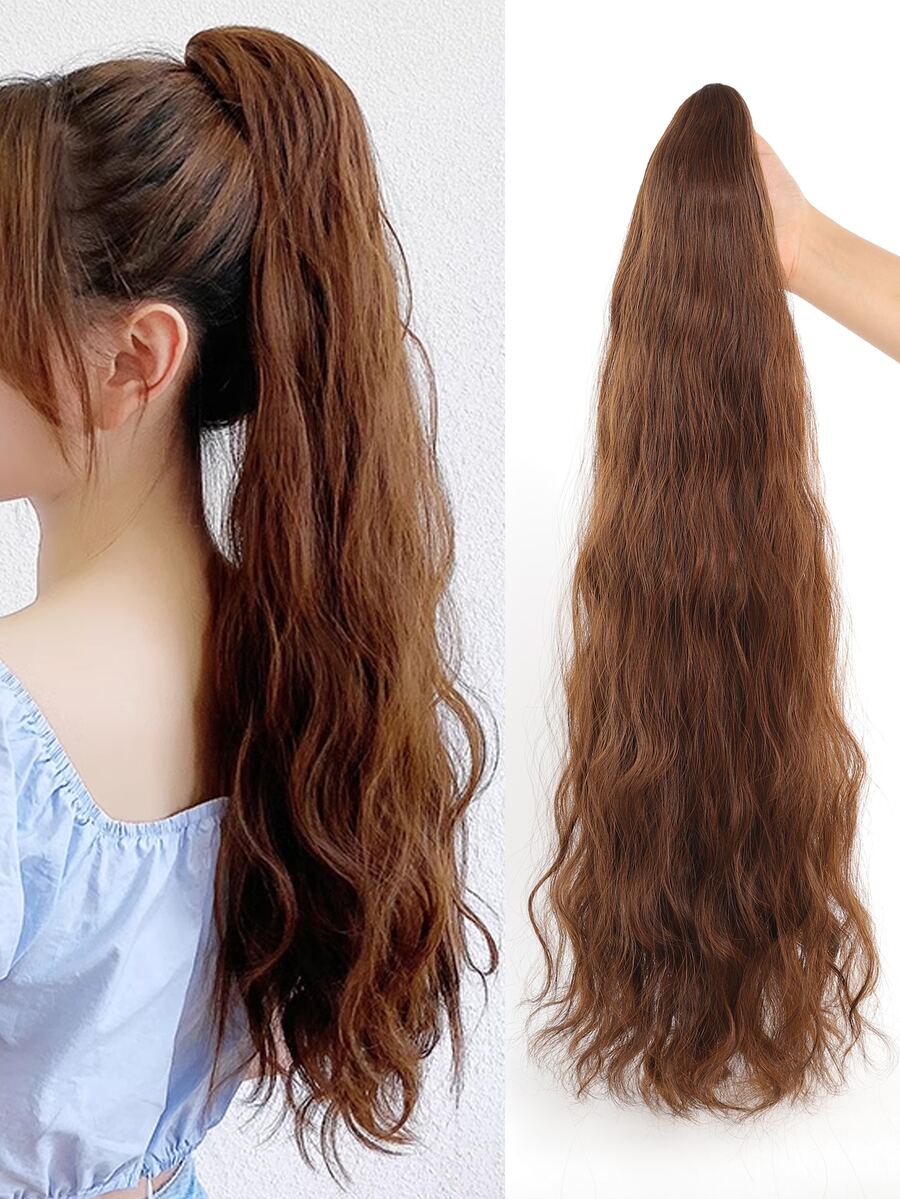 Synthetic Ponytail Hairpiece Extensions Long Pigtail Extensions Natural Long Wavy Pony Tail Hair Extension Claw Clip Ponytail - Light Brown - View 1