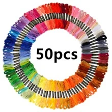 50pcs/set Random Colored Cross Stitch Threads, Rainbow Color Embroidery Floss, Used For Diy Sewing