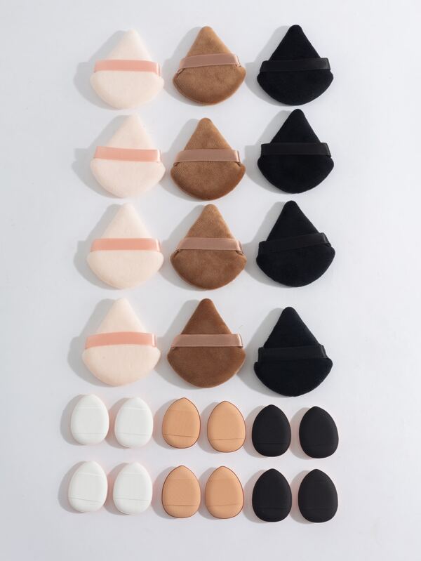 12 loose powder puffs and 12 mini finger puffs to fix makeup and