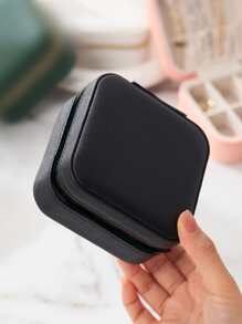 1入組方形首飾盒,便攜珠寶收納盒收納盒帶多種隔間,適用於耳環,項鍊,環,女士首飾盒,家庭或者旅行收納,戒指盤,黑色 - 黑色 - 查看 5