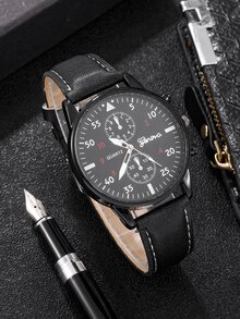 2pcs Men's Casual Business Round Dial Quartz Watch Set - Black - View 4