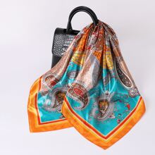 1入組彩色幾何圖案90*90cm方形圍巾適用於頭巾帽 - 橘色 - 查看 3