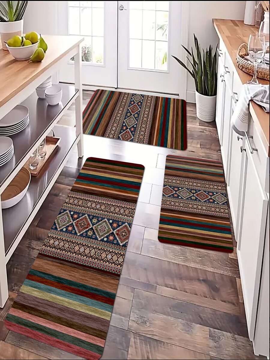 1 יחידה שטיח מטבח נגד החלקה בתבנית גיאומטרית - ריבוי צבעים - ראה 1