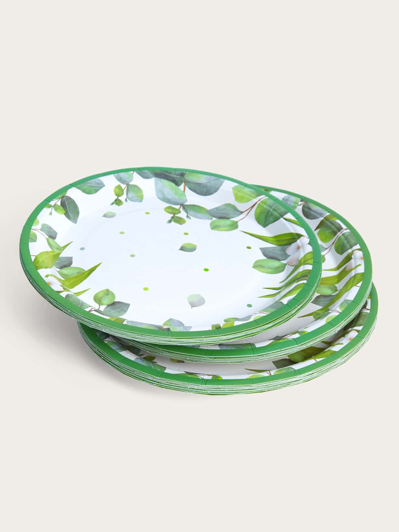 10 Piece/Set Disposable Dinner Plates, 7/9 Inch Sage Green Leaf Paper