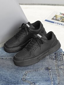 Giày thể thao đế mềm màu trơn phong cách Hàn Quốc cho nam, giày thường ngày thời trang cho thanh thiếu niên, giày thể thao tập luyện ngoài trời - màu đen - Xem 2