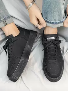 Giày thể thao đế mềm màu trơn phong cách Hàn Quốc cho nam, giày thường ngày thời trang cho thanh thiếu niên, giày thể thao tập luyện ngoài trời - màu đen - Xem 5