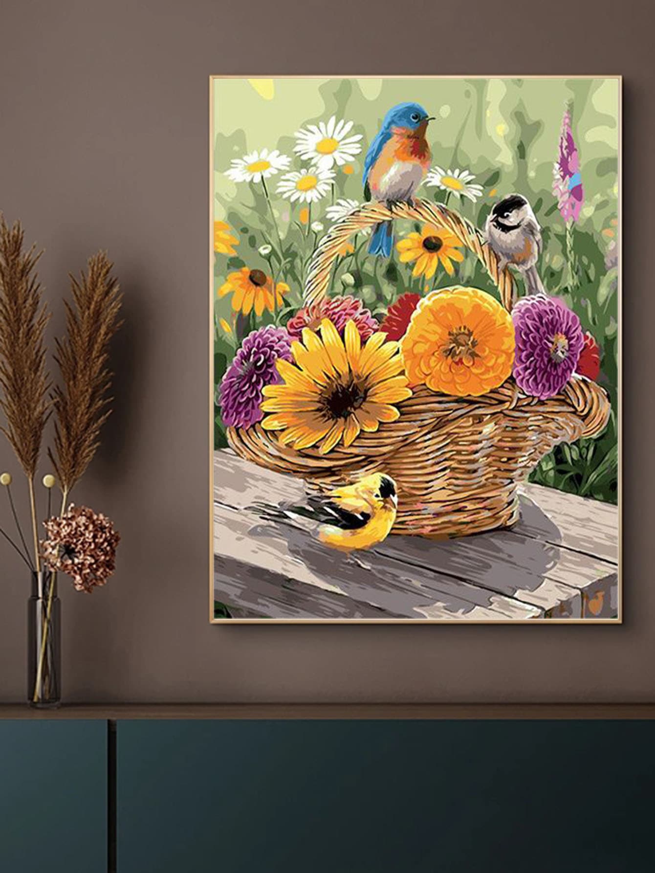 5D Hàng mới đến Chim Hoa Rổ Tranh kim cương Khảm Hình dán Hiện đại Nghệ thuật Thêu Giường đôi Tròn Kim cương Khảm Treo tranh Đối với Nhà  Phòng khách Trang trí Khâu chéo 1 Bộ - Nhiều màu - Xem 1