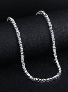 Dây chuyền tennis đính đá lấp lánh dành cho nam, trang sức phong cách Hip Hop sang trọng, món quà ý nghĩa. - Bạc - Xem 5