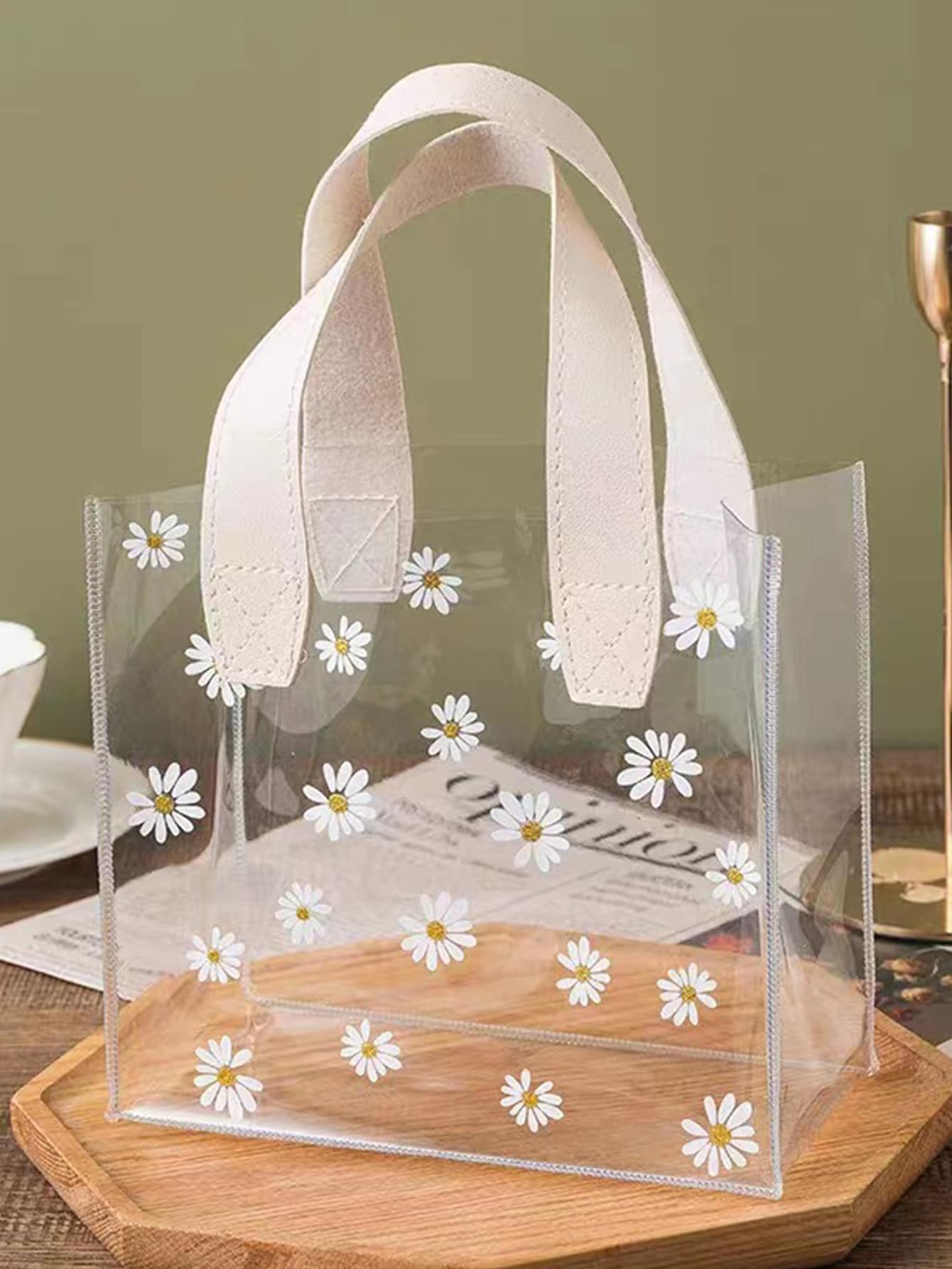 1入組透明禮品包裝袋帶小雛菊設計 - 無色 - 查看 1
