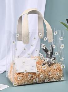 1入組透明禮品包裝袋帶小雛菊設計 - 無色 - 查看 4