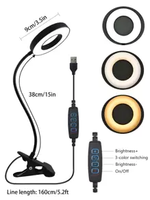Led Eye Protective Student Desk Lamp Usb Powered, 3 Color Modes & Adjustable Brightness & Arm, Clip-on Table Light For Bedroom, Study, Reading, Office Lighting - Black - View 3