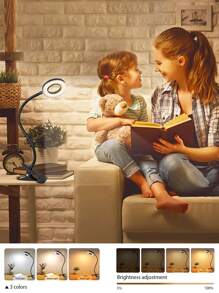Led Eye Protective Student Desk Lamp Usb Powered, 3 Color Modes & Adjustable Brightness & Arm, Clip-on Table Light For Bedroom, Study, Reading, Office Lighting - Black - View 6