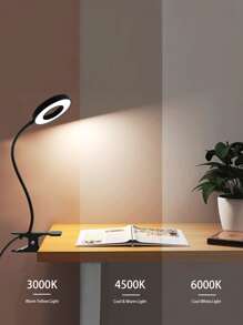 Led Eye Protective Student Desk Lamp Usb Powered, 3 Color Modes & Adjustable Brightness & Arm, Clip-on Table Light For Bedroom, Study, Reading, Office Lighting - Black - View 2