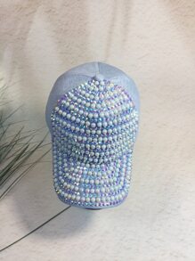Rhinestone & Faux Pearl Decor Baseball Cap - Blue - View 3