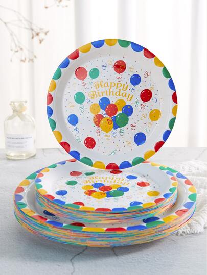 10 件/套一次性餐盘，7/9 英寸生日盘子派对用品，儿童成人女孩男孩生日派对纸盘，彩虹彩色气球设计，礼品派对，庆祝活动，圣诞节