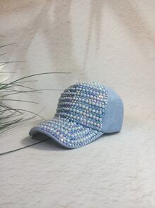 Rhinestone & Faux Pearl Decor Baseball Cap - Blue - View 2