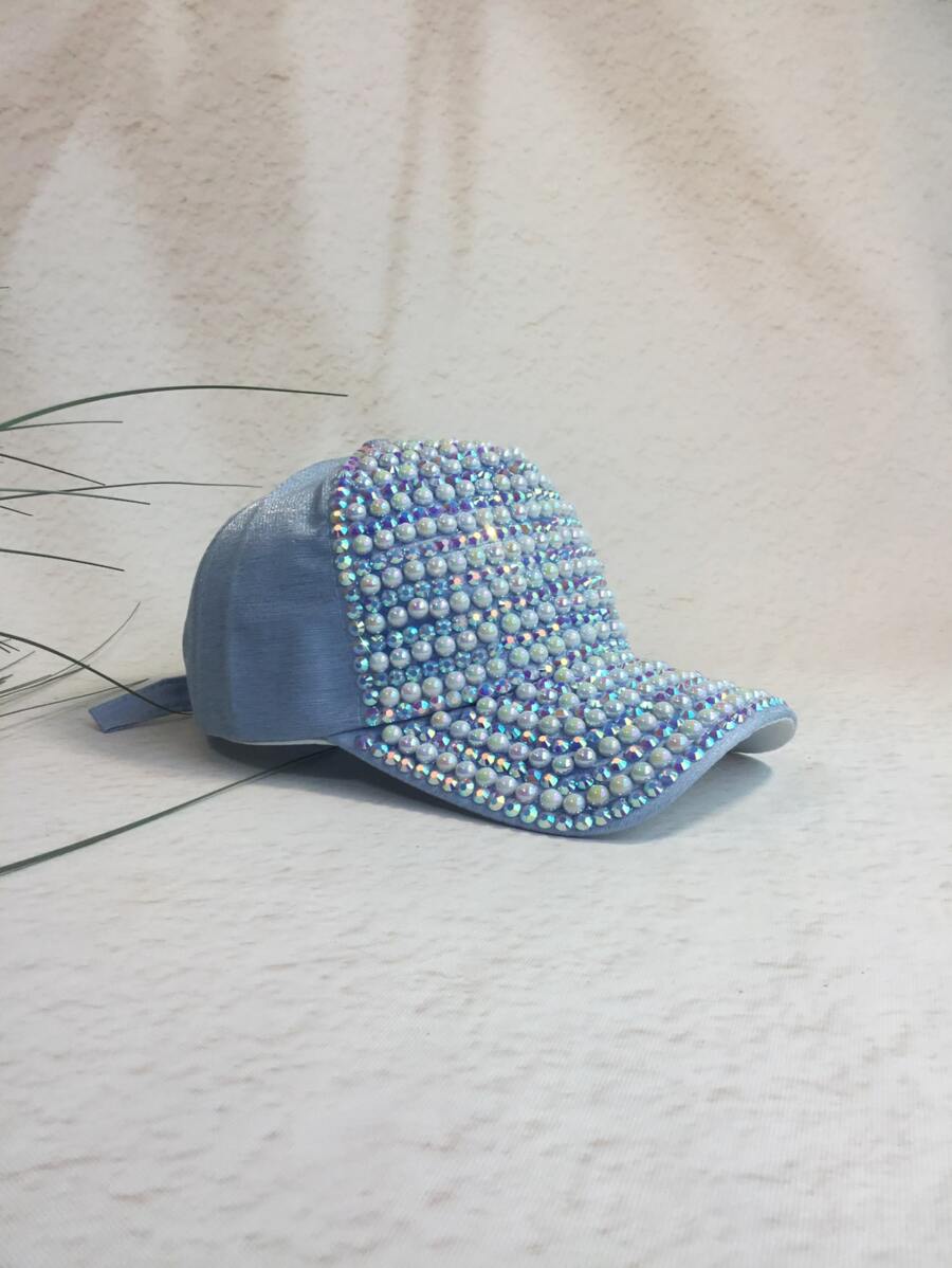 Rhinestone & Faux Pearl Decor Baseball Cap - Blue - View 1