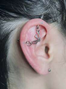 1PC Heart Chain Floating Industrial Piercing Barbell Stainless Steel Earring - Silver - View 2