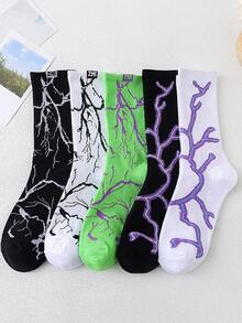 5 Pairs Korean Style Lightning Print Streetwear Sports Socks For Men, Spring Summer - Multicolor - View 2
