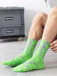 5 Pairs Korean Style Lightning Print Streetwear Sports Socks For Men, Spring Summer - Multicolor - View 3
