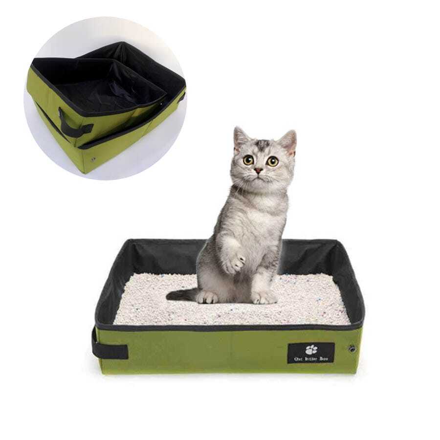 Foldable & Waterproof Portable Cat Litter Box For Outdoor Use - Green - View 1