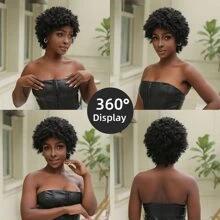 Short Curly Synthetic Wig With Bangs - Black - View 1