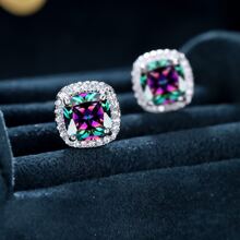 1雙經典方形四爪耳釘,時尚首飾類,彩虹彩色方形耳環適合婚禮,派對,情人節禮品 - 彩色的 - 查看 5