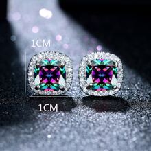 1雙經典方形四爪耳釘,時尚首飾類,彩虹彩色方形耳環適合婚禮,派對,情人節禮品 - 彩色的 - 查看 3