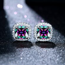 1雙經典方形四爪耳釘,時尚首飾類,彩虹彩色方形耳環適合婚禮,派對,情人節禮品 - 彩色的 - 查看 4