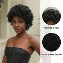 Short Curly Synthetic Wig With Bangs - Black - View 3