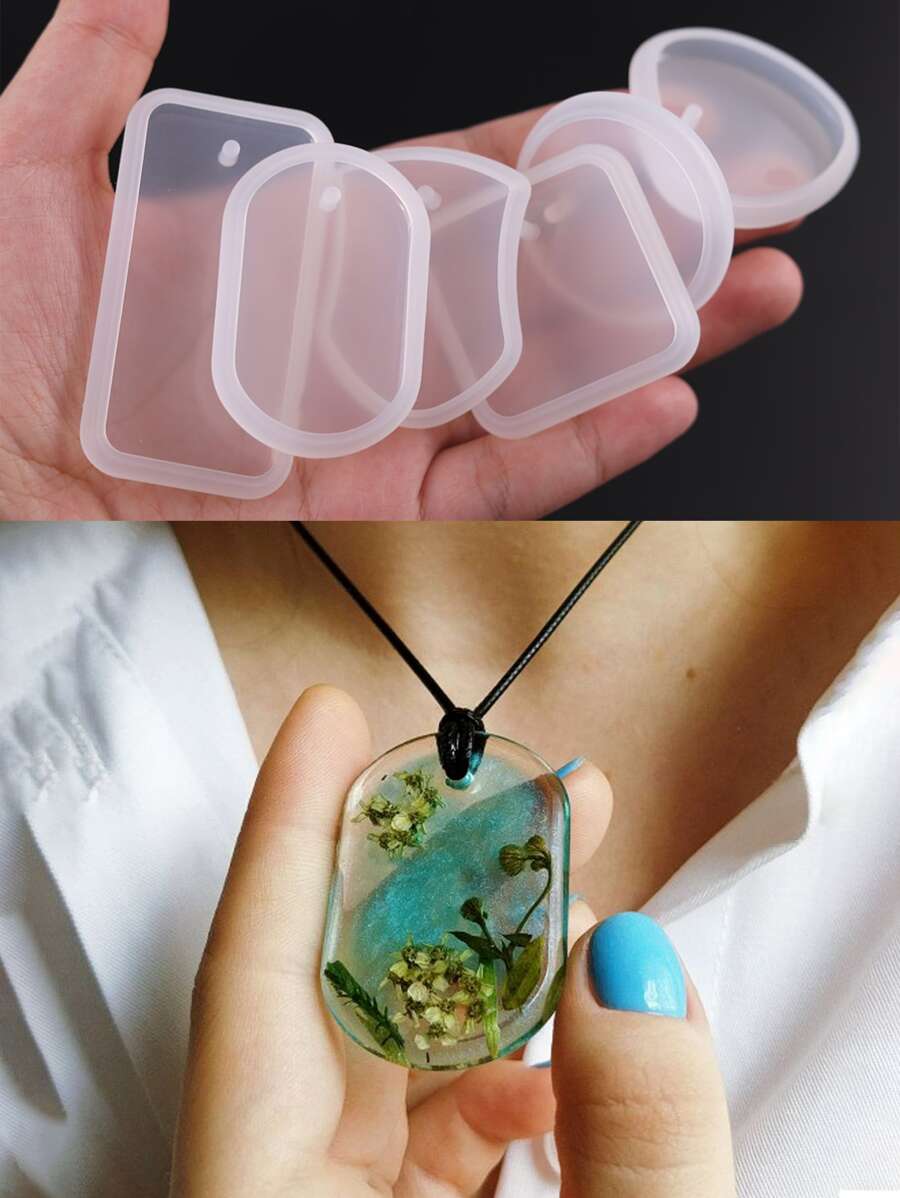 6 件装吊坠硅胶模具，用于制作树脂干花吊坠 - 白色 - 查看 1