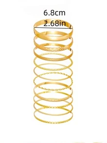 Set of 10 Boho Geometric Metal Bracelet - Yellow Gold - View 3