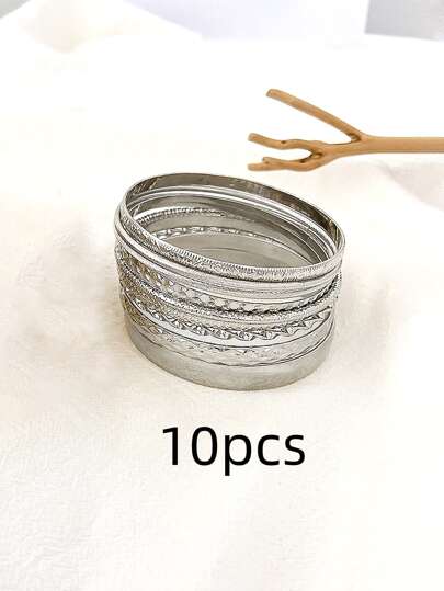 Set of 10 Boho Geometric Metal Bracelet