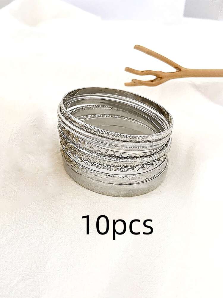 Set of 10 Boho Geometric Metal Bracelet