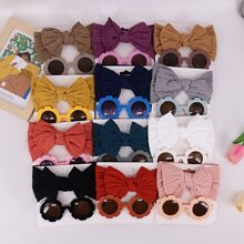 2 piezas Bebé Tocado Set , con lazo nailon Diadema ancha con Gafas de sol Accesorios de pelo - Caqui - Ver 3