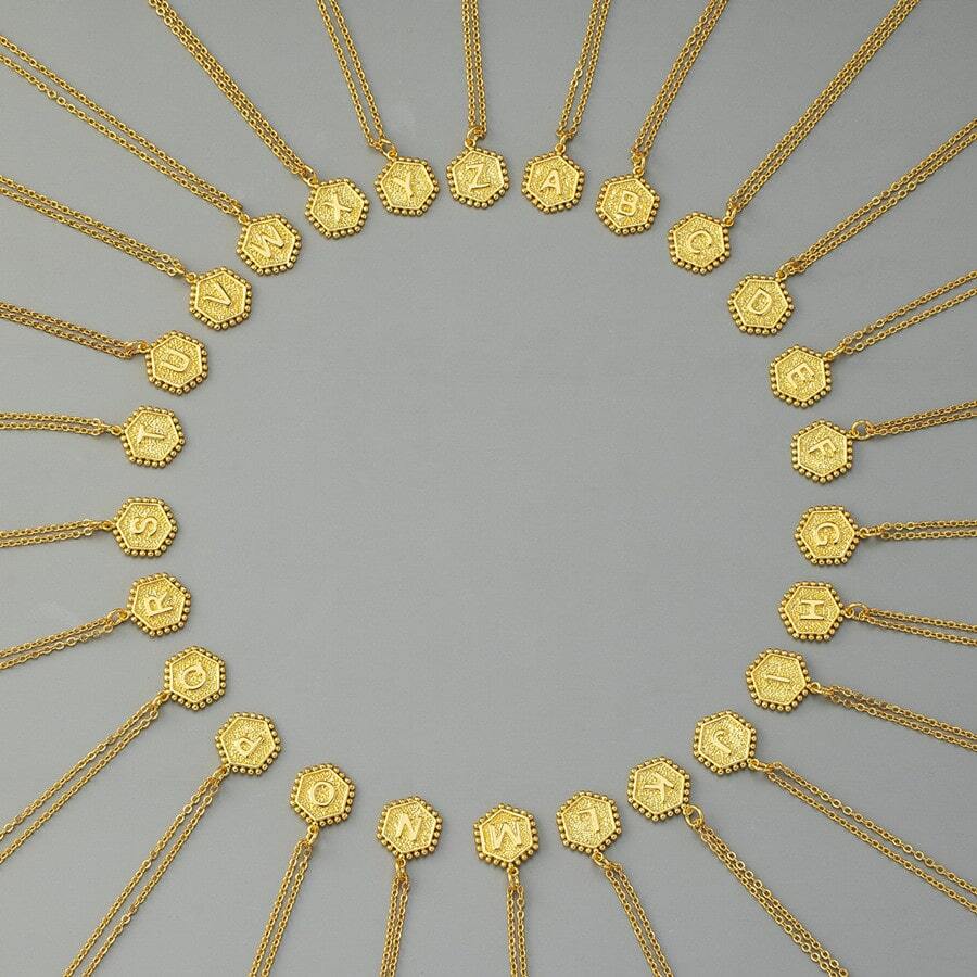 1條時尚可選26字母吊墜項鍊 - 金黃色 - 查看 1