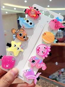 10pcs Girls Acrylic Cute Cartoon Hair Clips - Multicolor - View 2