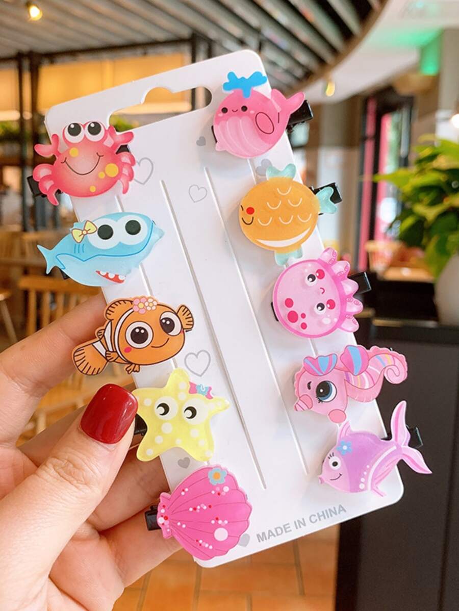 10pcs Girls Acrylic Cute Cartoon Hair Clips - Multicolor - View 1