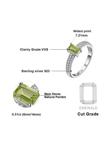 JewelryPalace 1入組奢華時尚綠寶石切自然橄欖石925純銀戒指適合女士寶石週年禮物