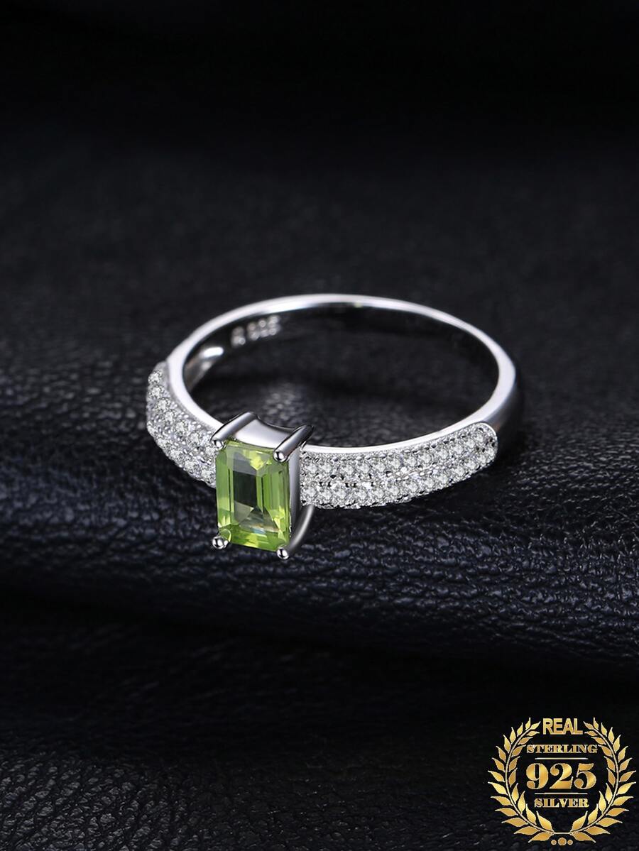 JewelryPalace 1入組奢華時尚綠寶石切自然橄欖石925純銀戒指適合女士寶石週年禮物