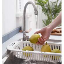 1个可伸缩水槽沥水篮，防滑可伸缩手柄，镂空设计，厨房蔬果沥水器，厨房用品，厨房配件，厨房工具 - 灰色 - 查看 4